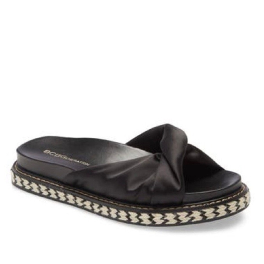 BCBGeneration 6 Essina Slide Sandals Black Satin Twisted Espadrille GN205601